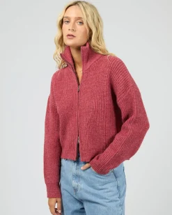 All About Eve Bridie Knit Zip Through - Berry
