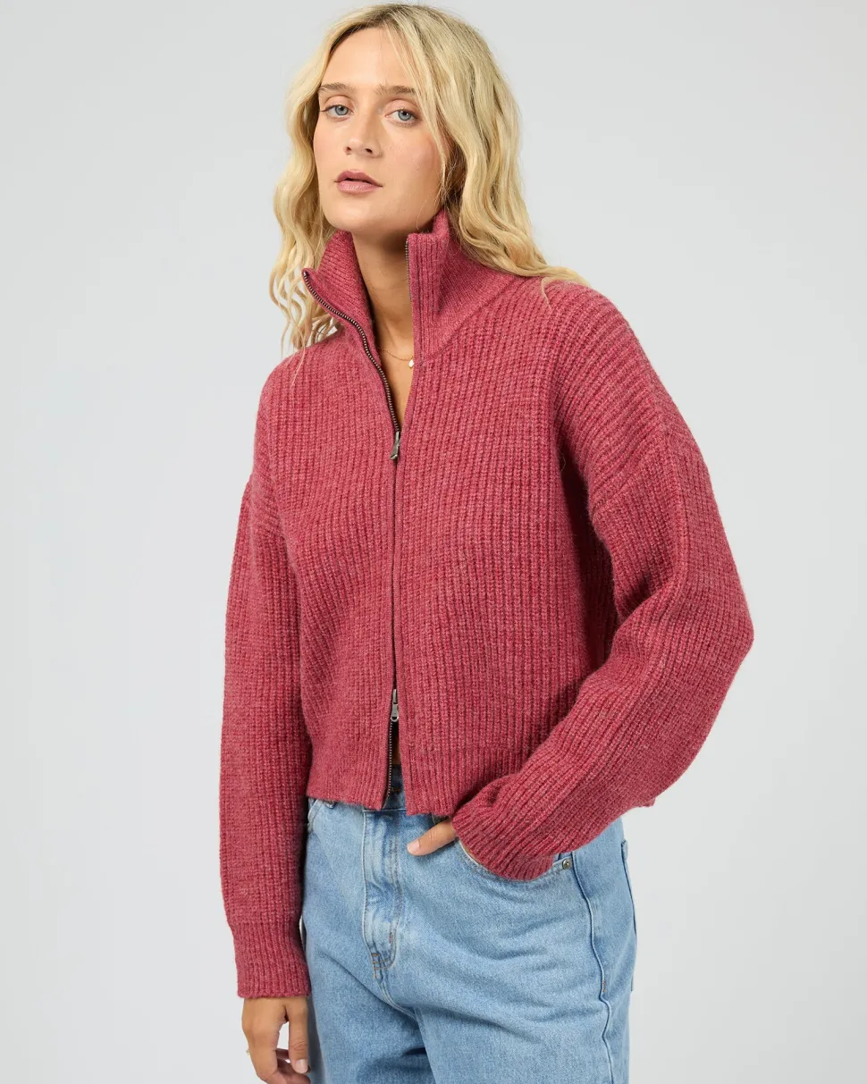 All About Eve Bridie Knit Zip Through - Berry