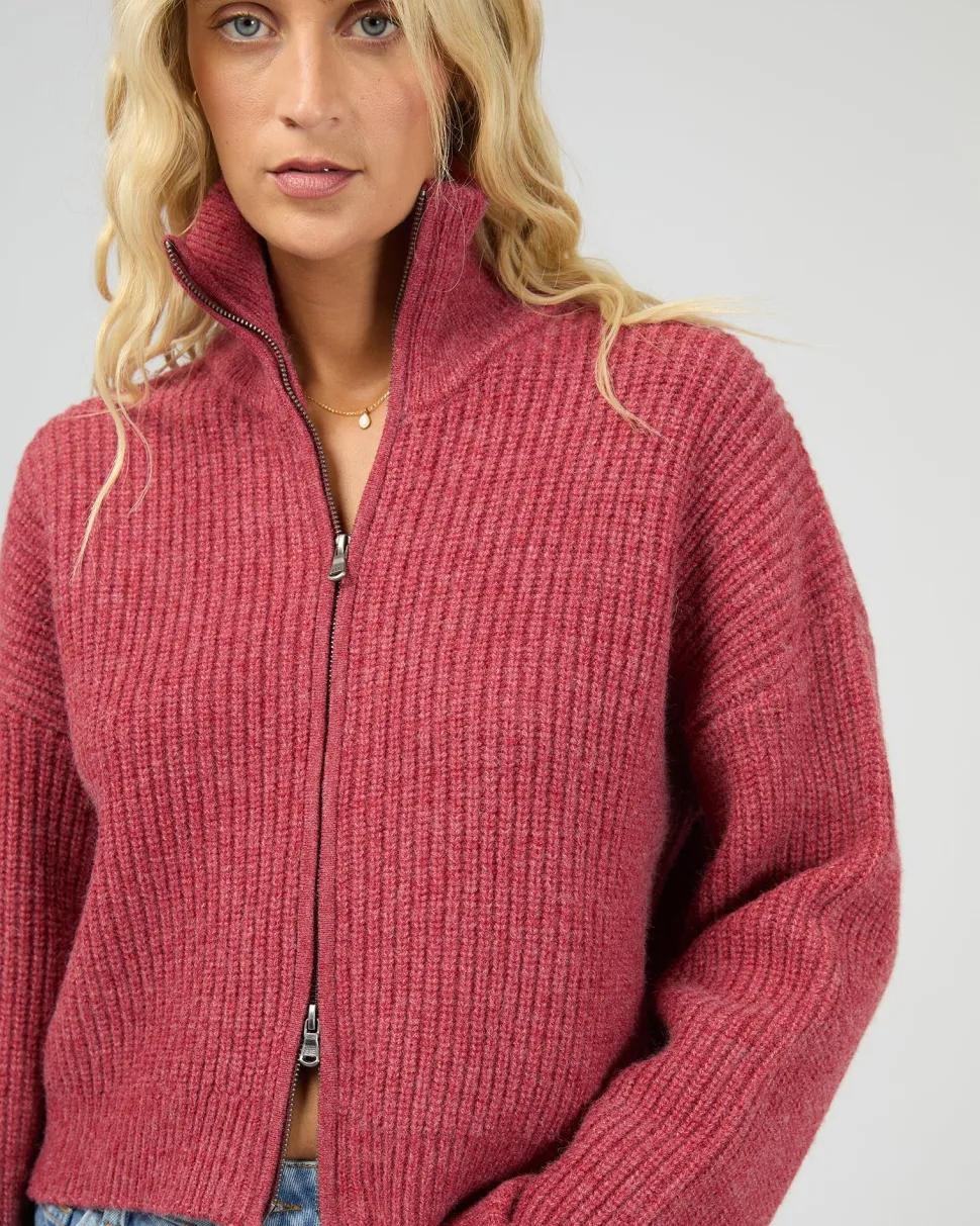 All About Eve Bridie Knit Zip Through - Berry