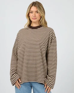 All About Eve Paloma Long Sleeve Stripe Tee - Brown