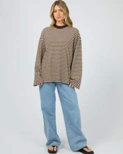 All About Eve Paloma Long Sleeve Stripe Tee - Brown