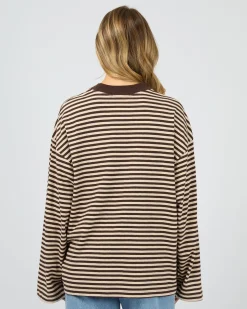 All About Eve Paloma Long Sleeve Stripe Tee - Brown