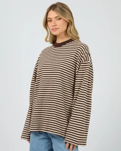 All About Eve Paloma Long Sleeve Stripe Tee - Brown