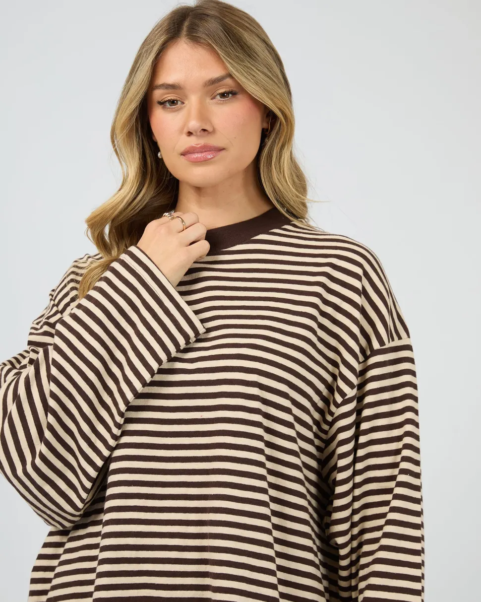 All About Eve Paloma Long Sleeve Stripe Tee - Brown