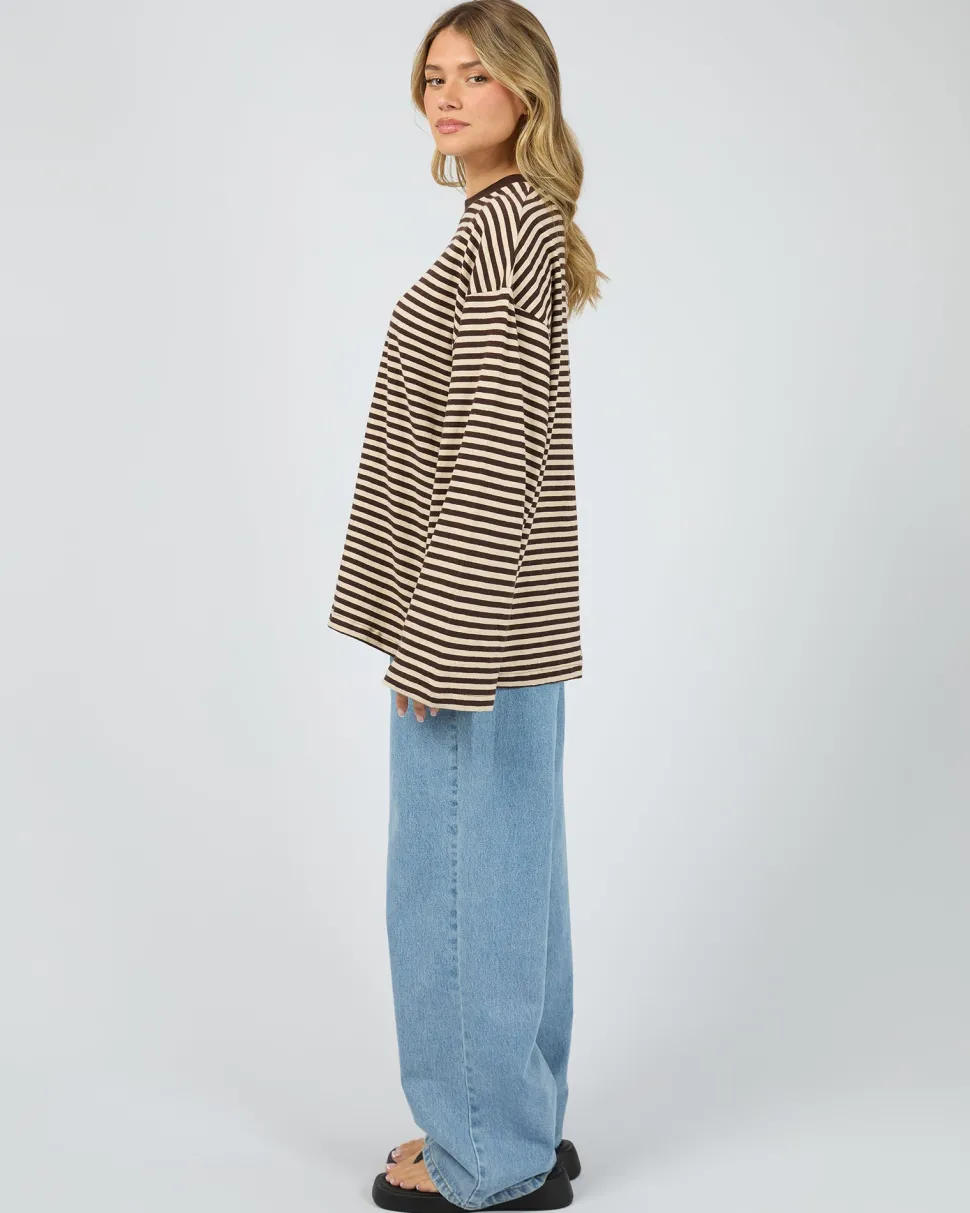 All About Eve Paloma Long Sleeve Stripe Tee - Brown