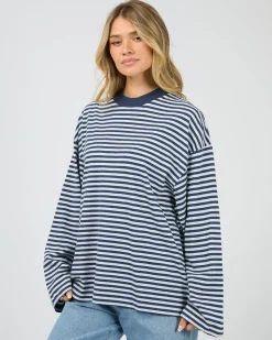 All About Eve Paloma Long Sleeve Stripe Tee - Nautical