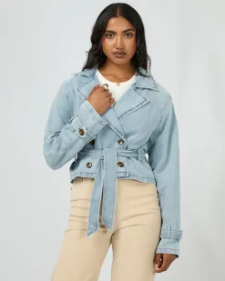 All About Eve Rio Cropped Trench - Light Blue