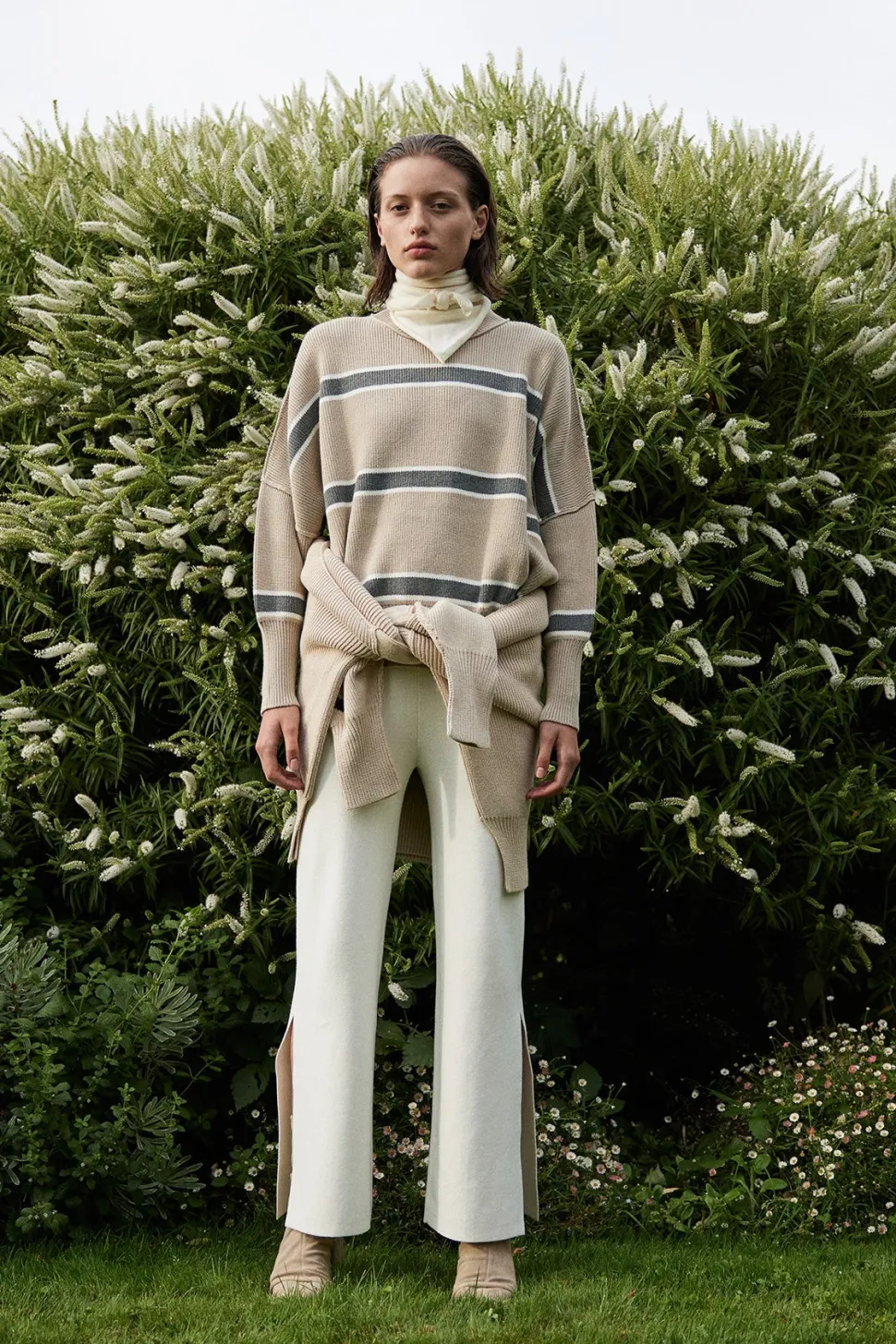 ARCAA Harper Stripe Sweater - Taupe, Cream & Dark Grey Marle