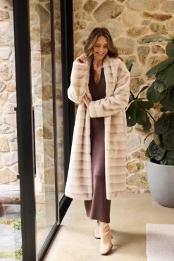Brave & True New York Faux Fur Coat- Snow Stripe