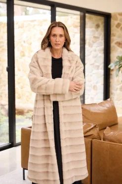 Brave & True New York Faux Fur Coat- Snow Stripe