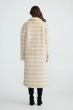 Brave & True New York Faux Fur Coat- Snow Stripe