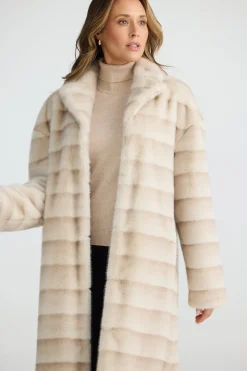 Brave & True New York Faux Fur Coat- Snow Stripe