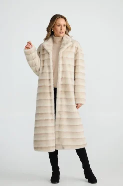 Brave & True New York Faux Fur Coat- Snow Stripe