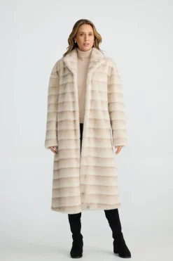 Brave & True New York Faux Fur Coat- Snow Stripe
