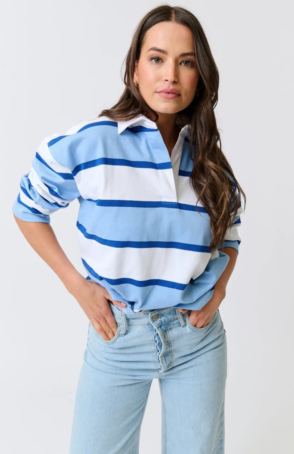 Cartel & Willow Ronnie Rugby Shirt - Sky Stripe
