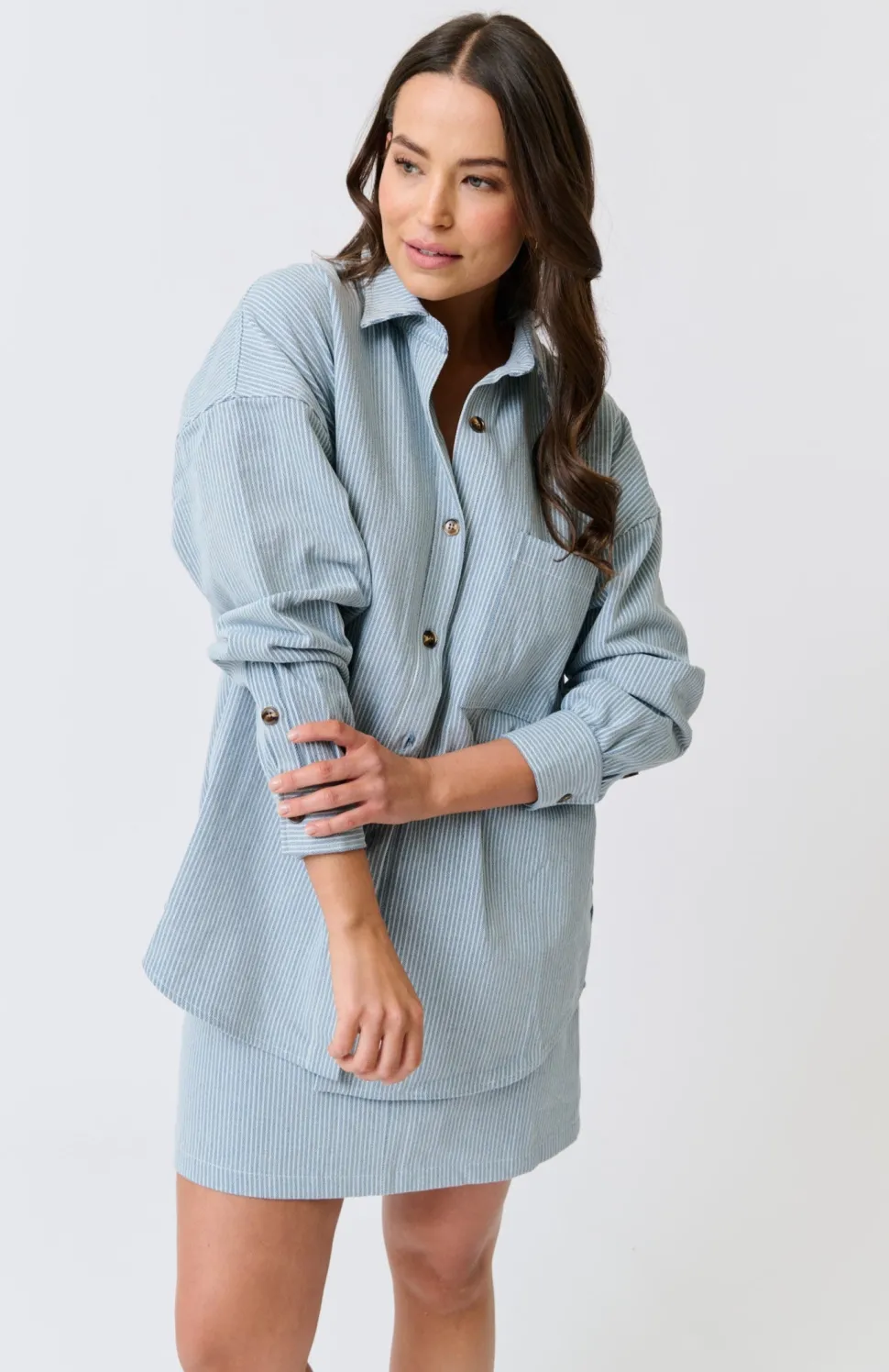 Cartel & Willow Tamika Shirt -Stripe Denim