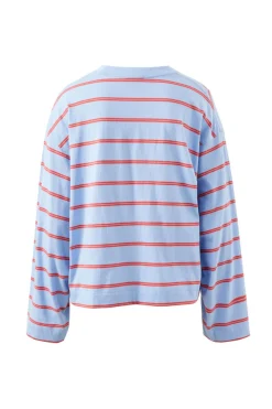 Ceres Life Beau Long Sleeve Slouchy Tee - China Blue/ Vintage Red Double Stripe