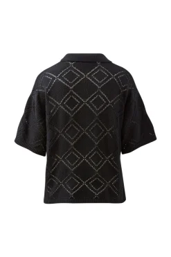 Ceres Life Demi Diamon Knit Collared Tee - Black