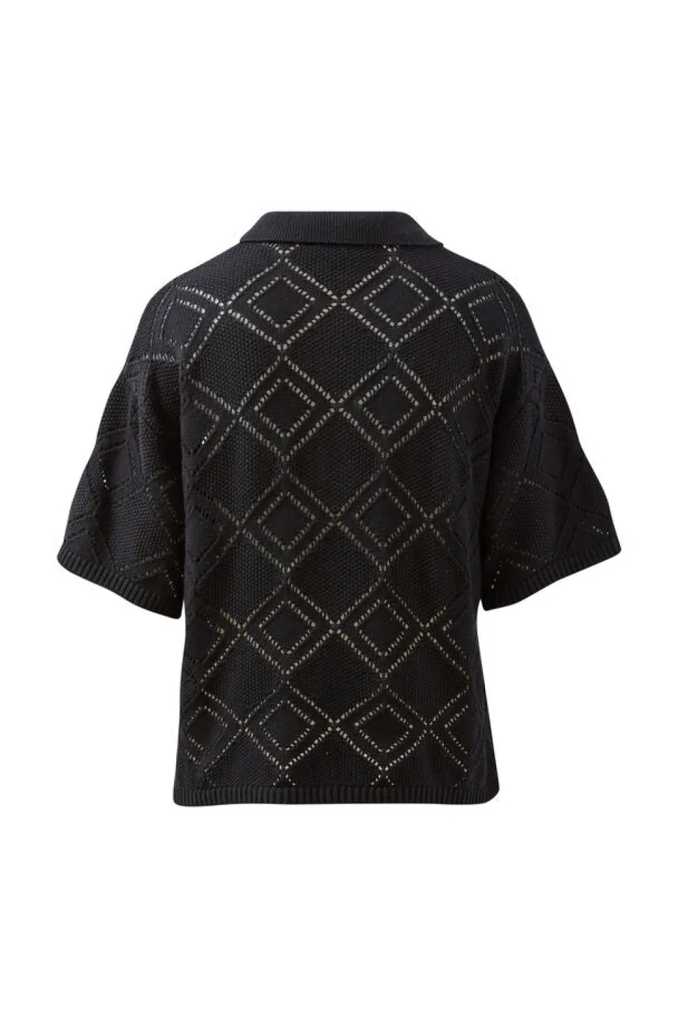 Ceres Life Demi Diamon Knit Collared Tee - Black