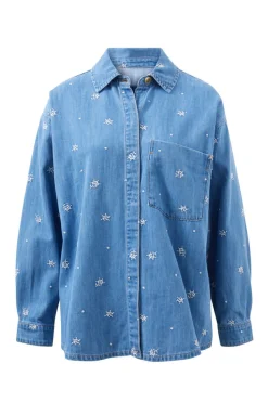 Ceres Life Embroidered Denim Shirt - Vintage Blue Flower