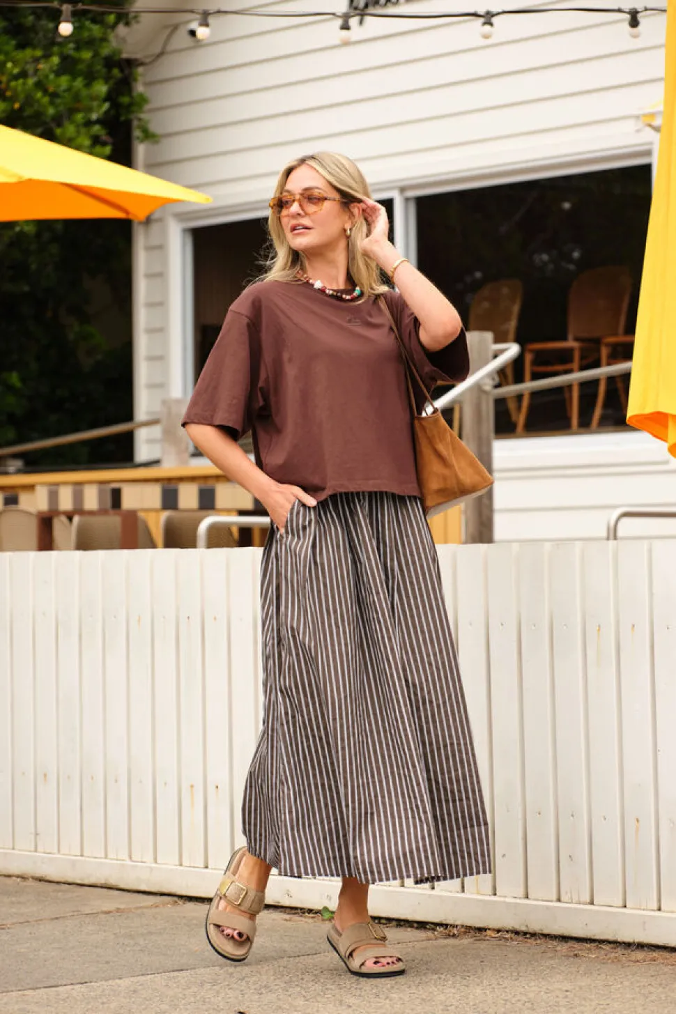 Ceres Life Florence Maxi Skirt - Chocolate White Stripe