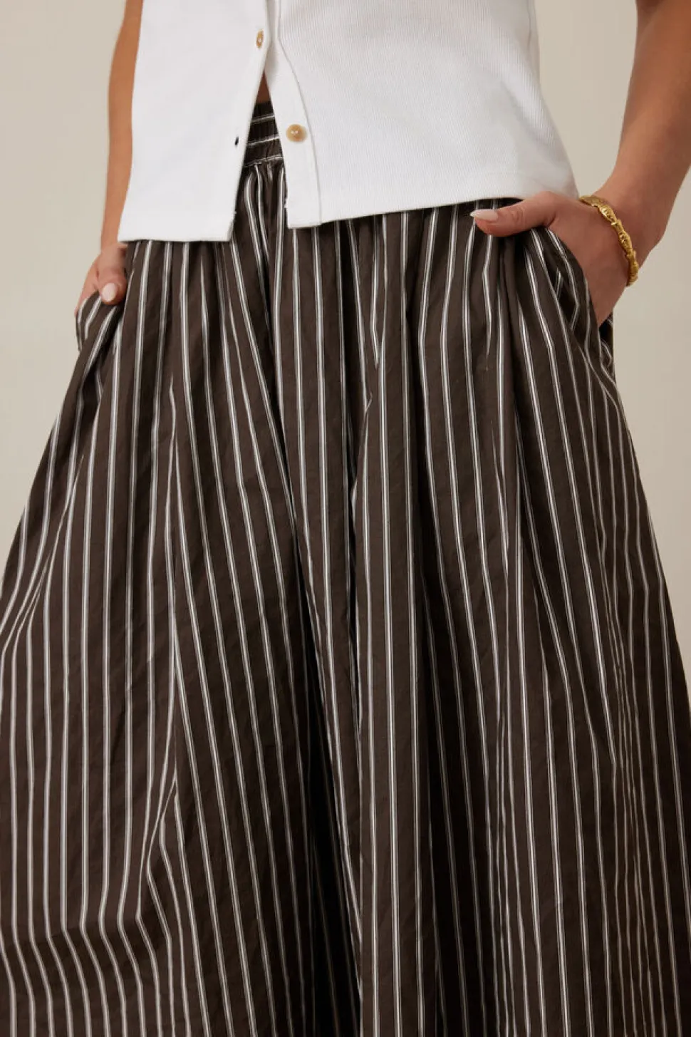 Ceres Life Florence Maxi Skirt - Chocolate White Stripe