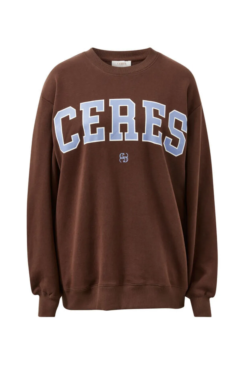Ceres Life Isla Oversized Slouchy Crew - Brunette Brown Buff Sky Blue Heritage Logo