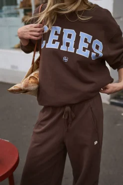 Ceres Life Isla Oversized Slouchy Crew - Brunette Brown Buff Sky Blue Heritage Logo
