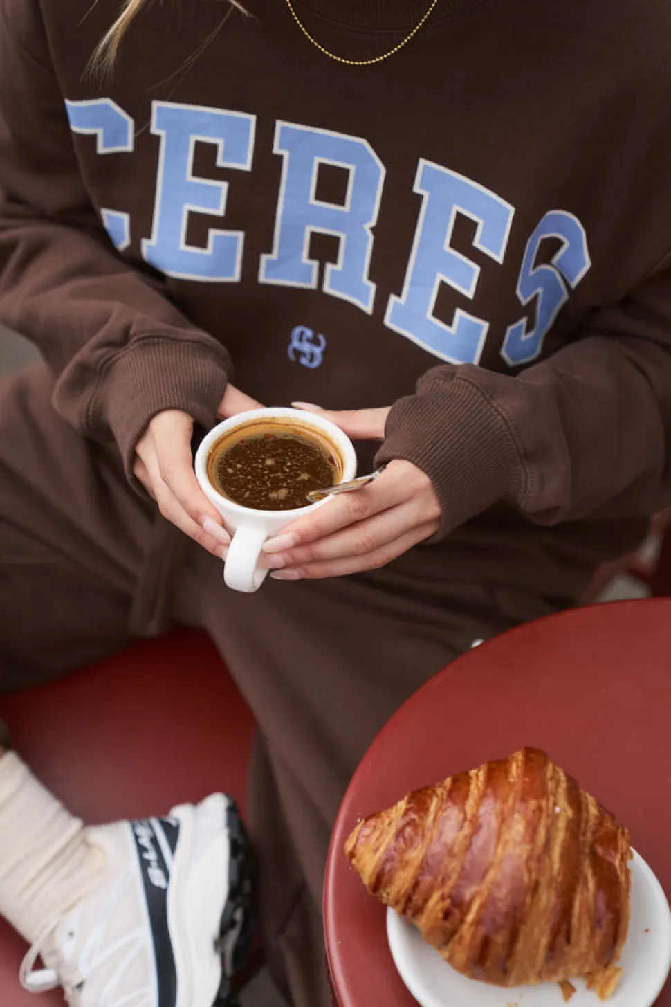 Ceres Life Isla Oversized Slouchy Crew - Brunette Brown Buff Sky Blue Heritage Logo