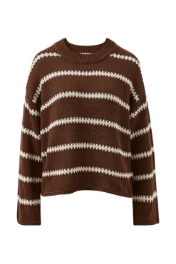 Ceres Life Lila Oversized Knit Crew - Chocolate Stripe