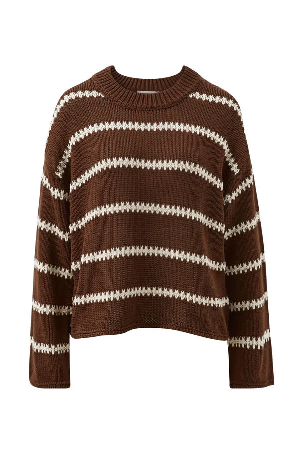 Ceres Life Lila Oversized Knit Crew - Chocolate Stripe