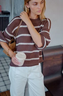 Ceres Life Lila Oversized Knit Crew - Chocolate Stripe