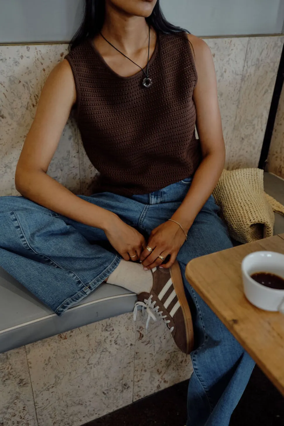 Ceres Life Margot Mesh Knit Tank - Chocolate