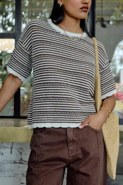 Ceres Life Nina Boxy Knit Tee - Chocolate Stripe