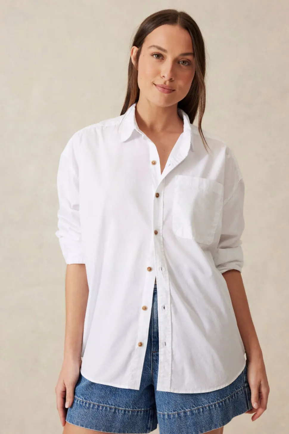 Ceres Life Peta Oversized Poplin Shirt - White