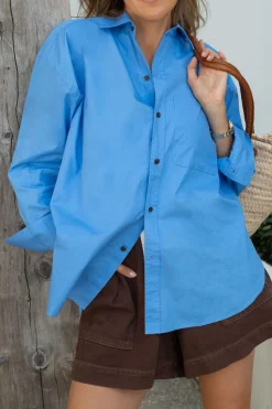 Ceres Life Peta Oversized Poplin Shirt - Amalfi Blue