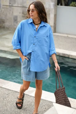 Ceres Life Peta Oversized Poplin Shirt - Amalfi Blue