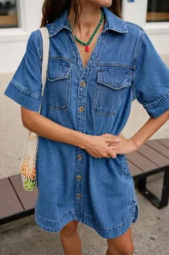 Ceres Life Sammy Relaxed Shirt Dress - Fresh Indigo