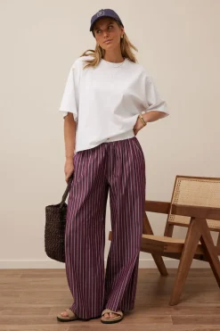 Ceres Life The Lounge Pant - Burgundy Washed Navy Stripe