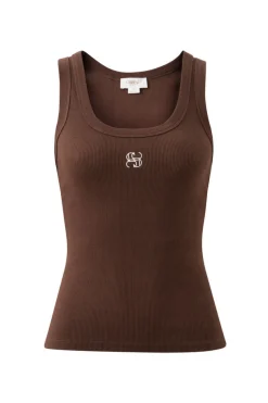 Ceres Life Zoe Contour Rib Scoop Tank - Chocolate Monogram Embroidery