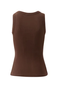 Ceres Life Zoe Contour Rib Scoop Tank - Chocolate Monogram Embroidery