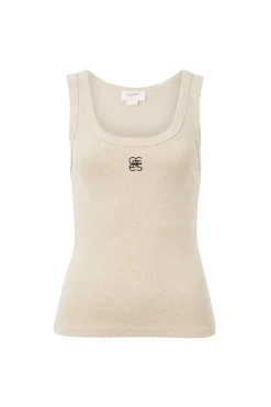 Ceres Life Zoe Contour Rib Scoop Tank - Oatmeal/Black Monogram Embroidery