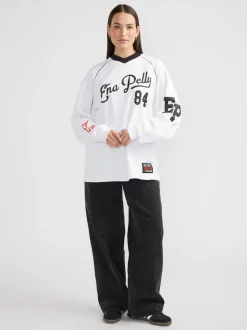 Ena Pelly Script Jersey Long Sleeve Tee - White