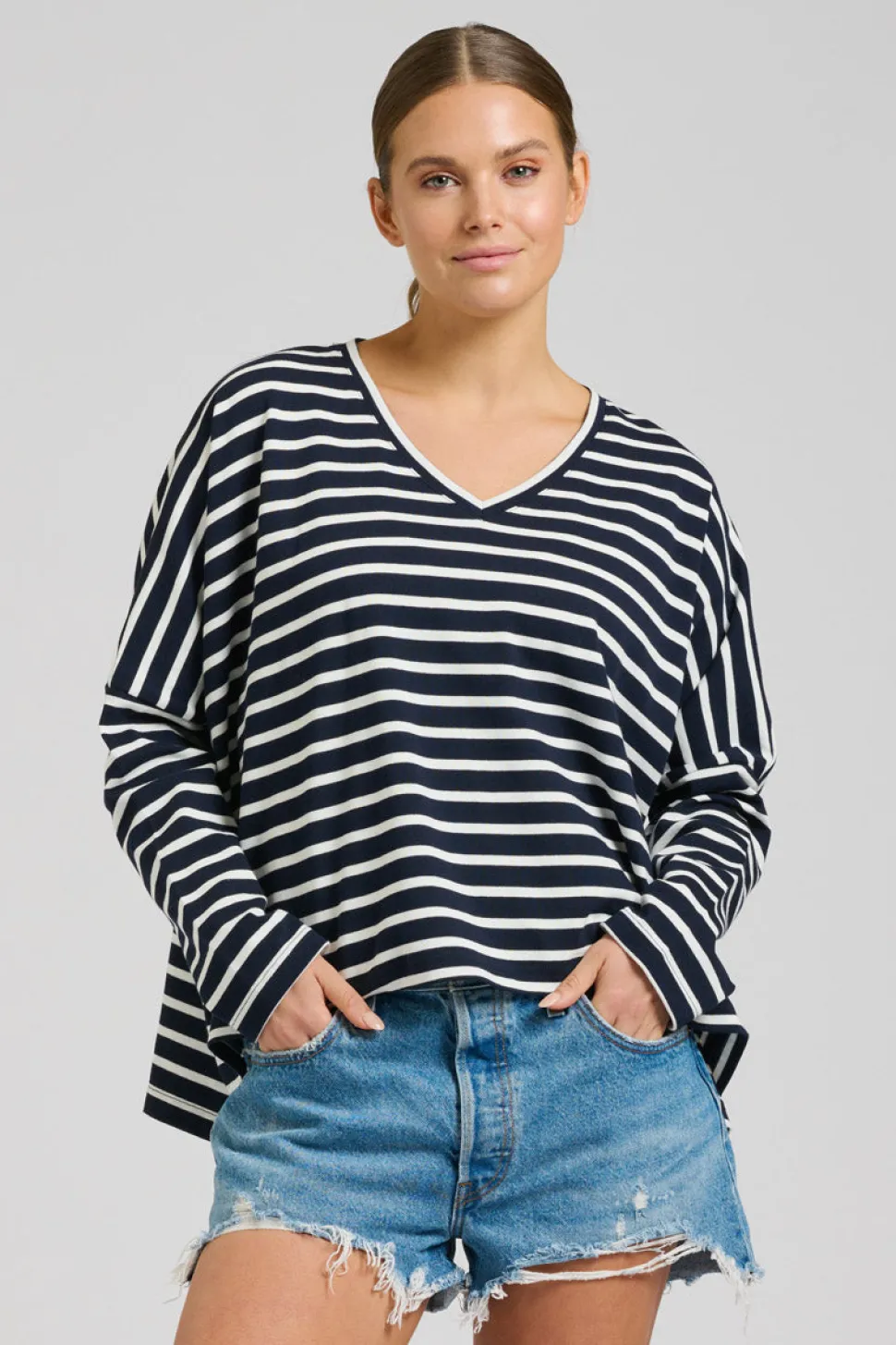 Est 1971 Breton Cotton Long Sleeve Top - French Navy & White