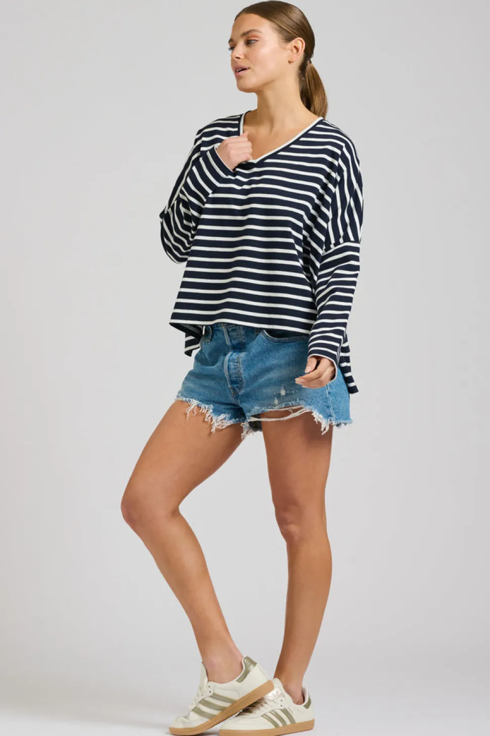 Est 1971 Breton Cotton Long Sleeve Top - French Navy & White