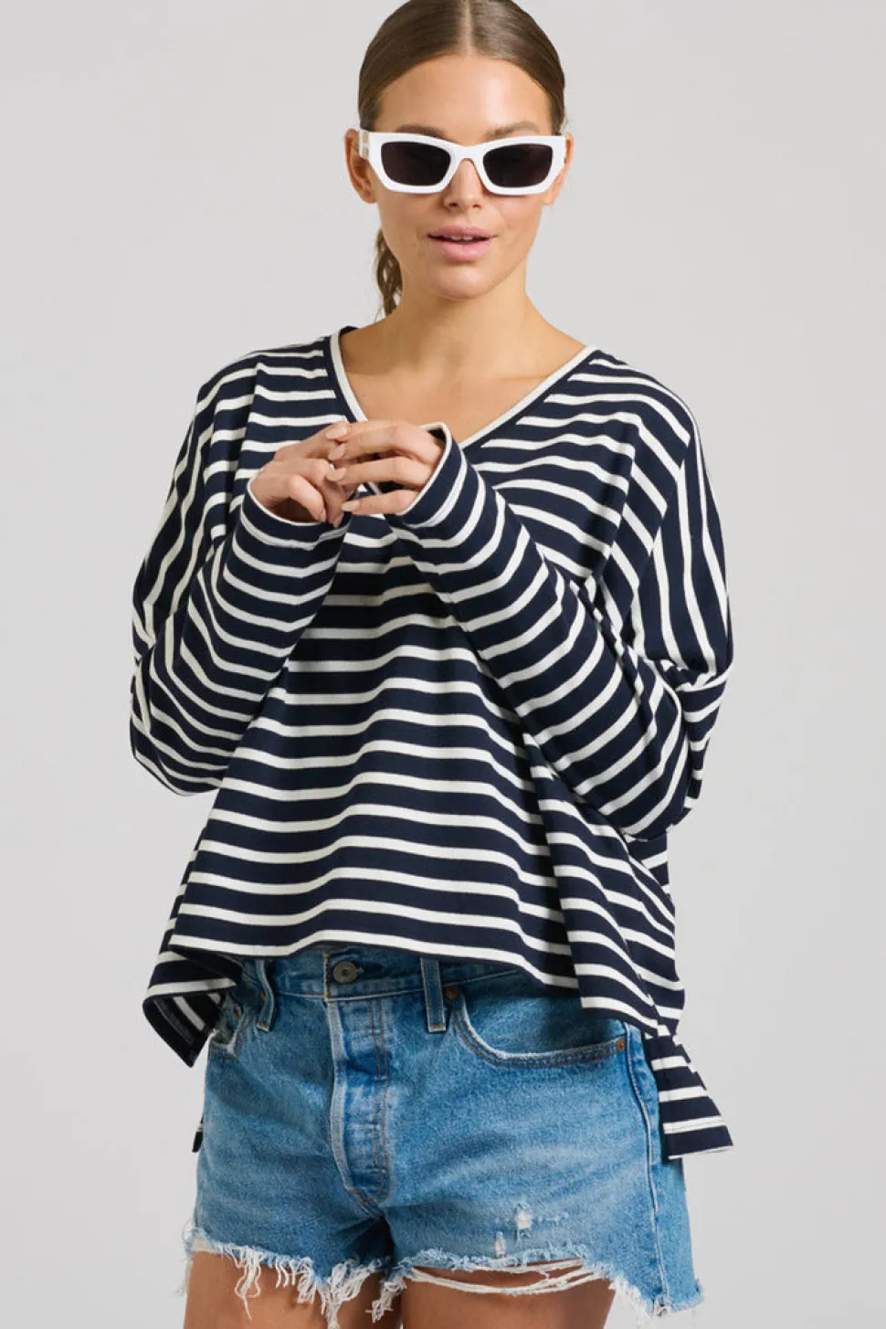 Est 1971 Breton Cotton Long Sleeve Top - French Navy & White