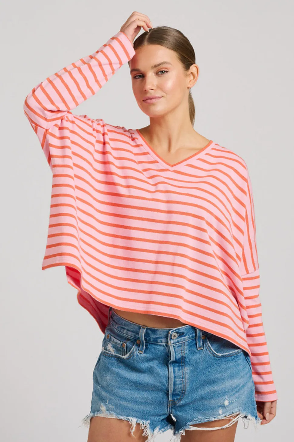 Est 1971 Breton Cotton Long Sleeve Top - Melon & Pink