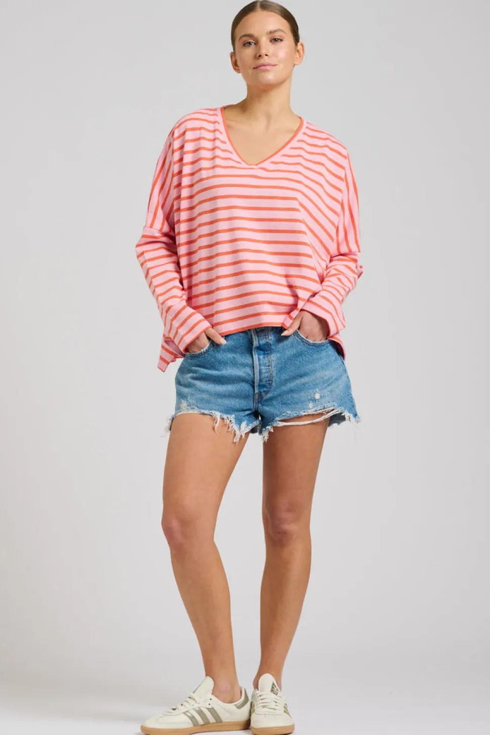 Est 1971 Breton Cotton Long Sleeve Top - Melon & Pink