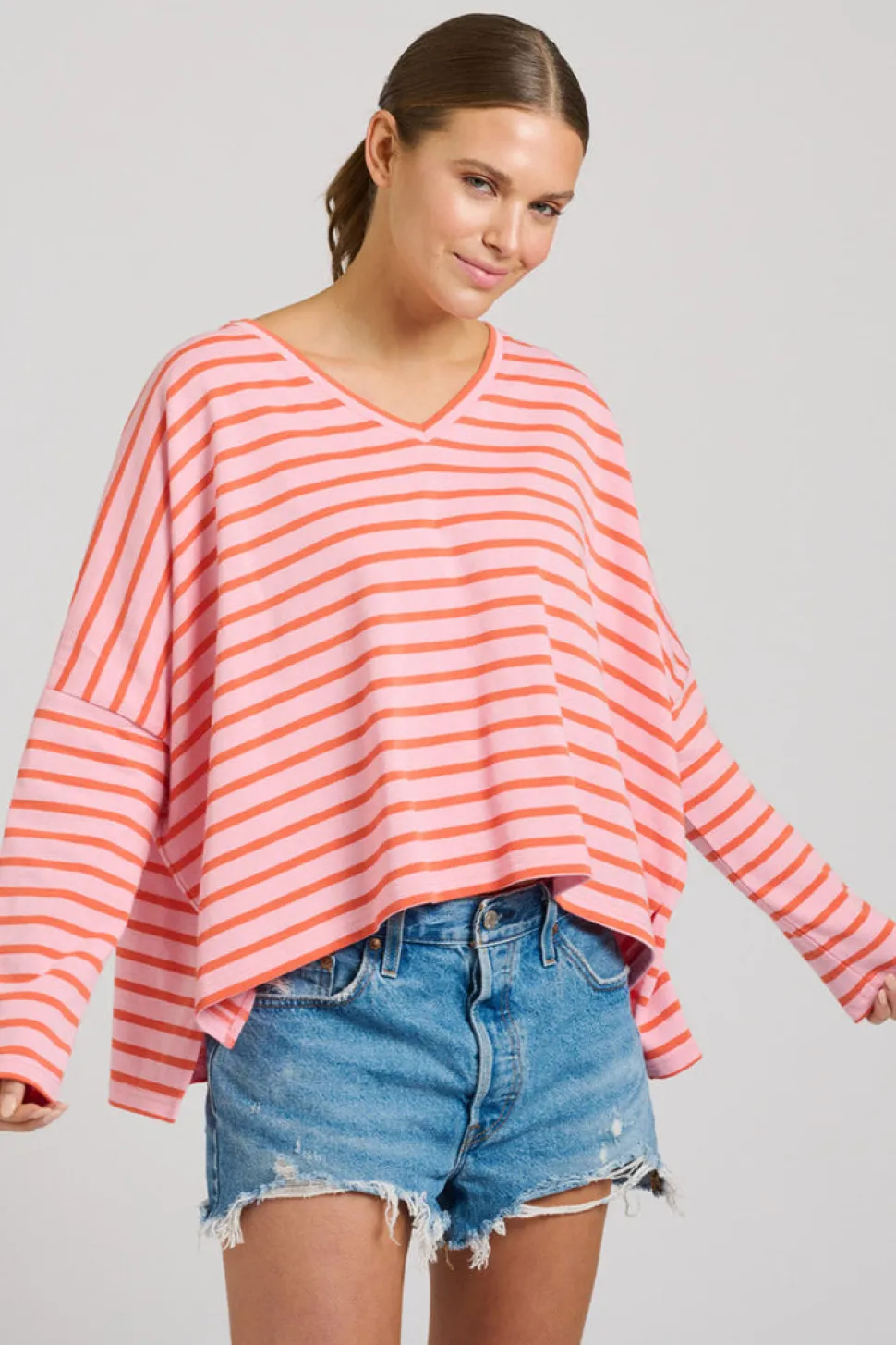 Est 1971 Breton Cotton Long Sleeve Top - Melon & Pink