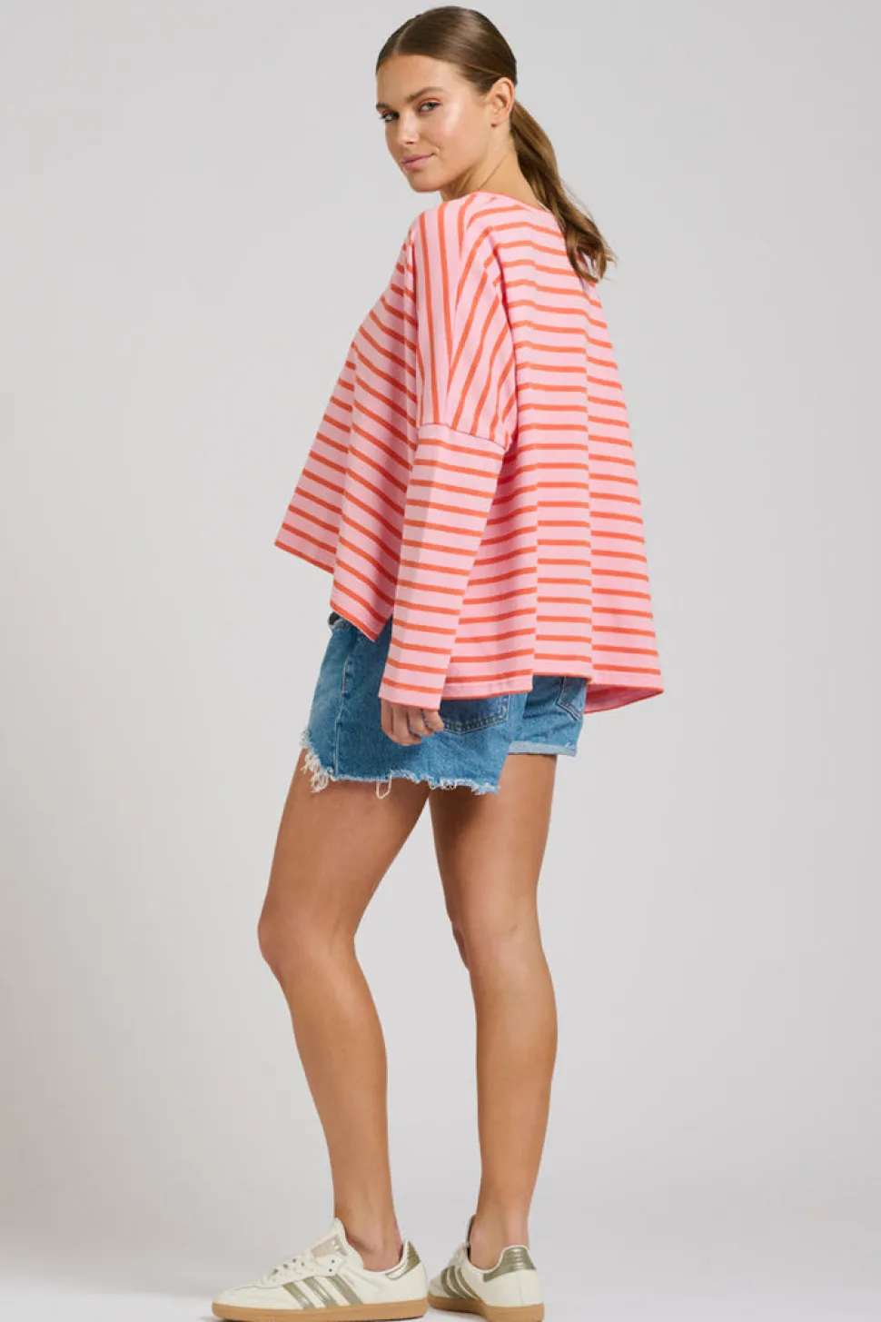 Est 1971 Breton Cotton Long Sleeve Top - Melon & Pink